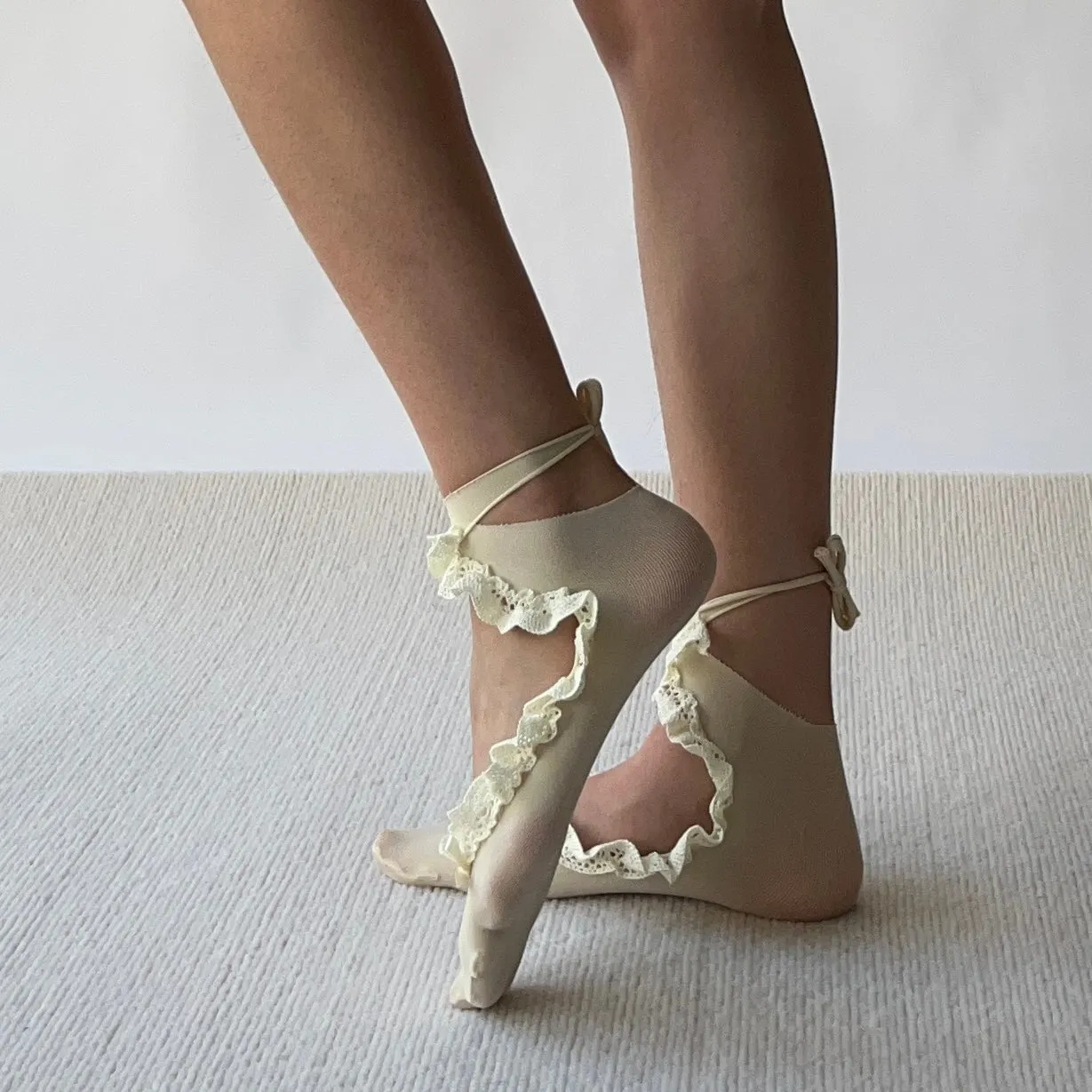 Cream Ballet Inspired Lace Up Socks