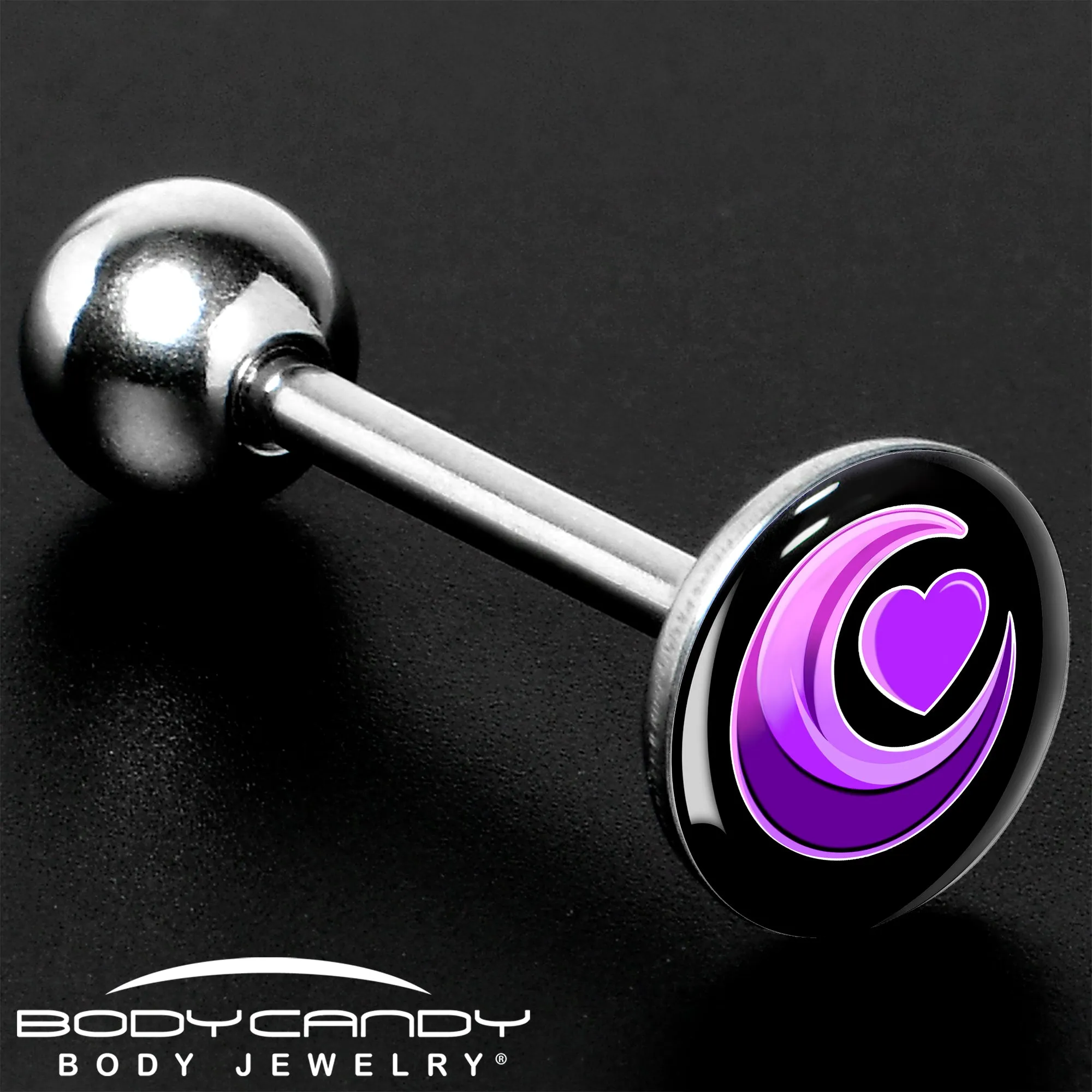 Crescent Moon Heart Barbell Tongue Ring
