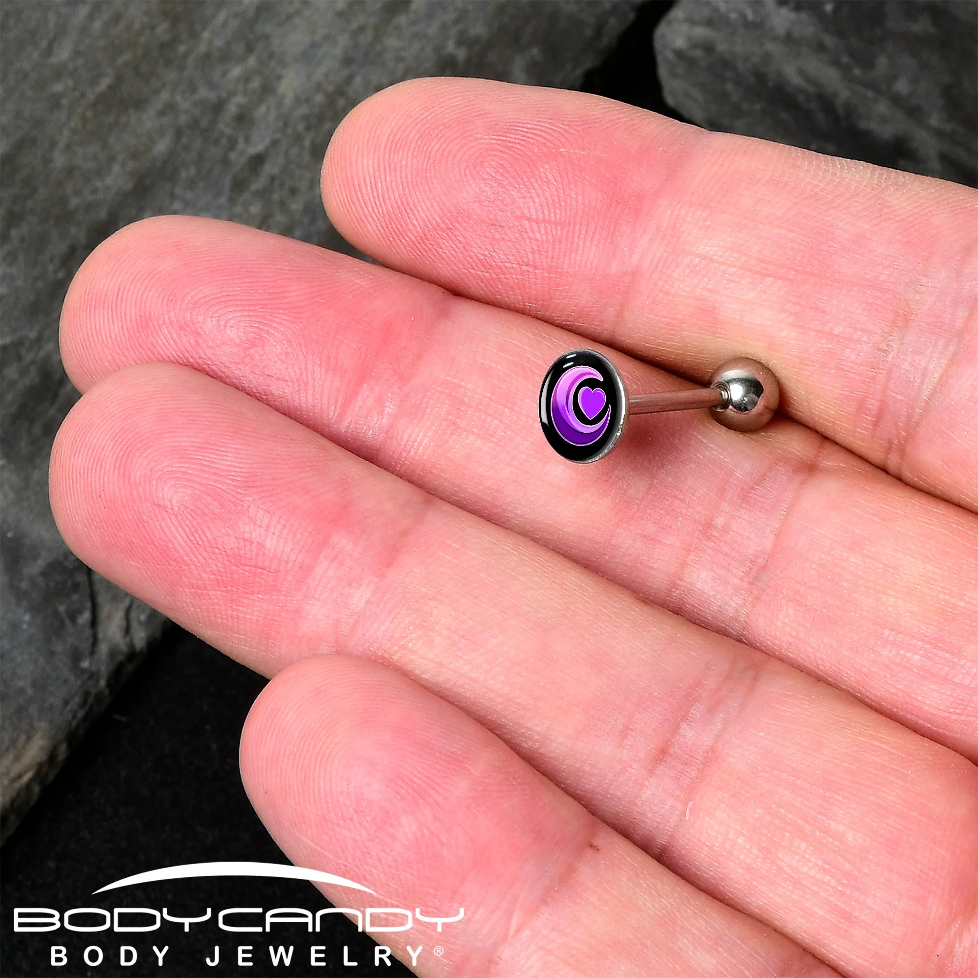 Crescent Moon Heart Barbell Tongue Ring