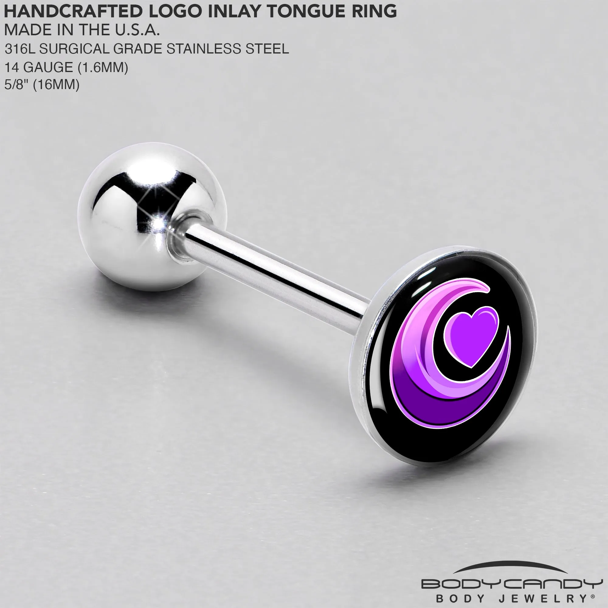 Crescent Moon Heart Barbell Tongue Ring