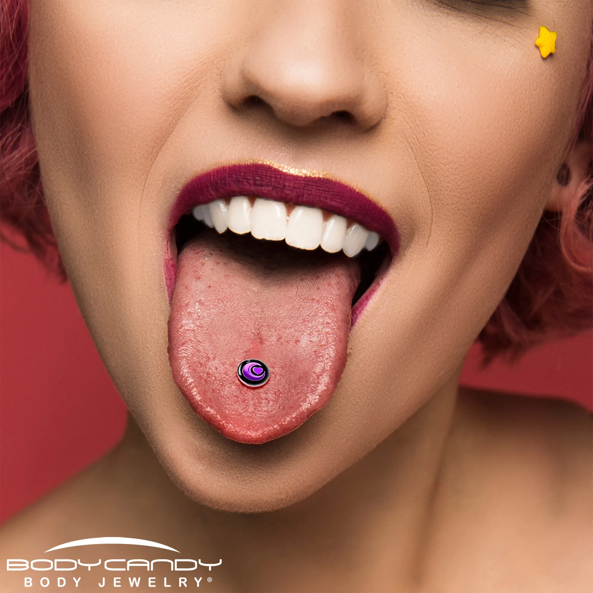 Crescent Moon Heart Barbell Tongue Ring
