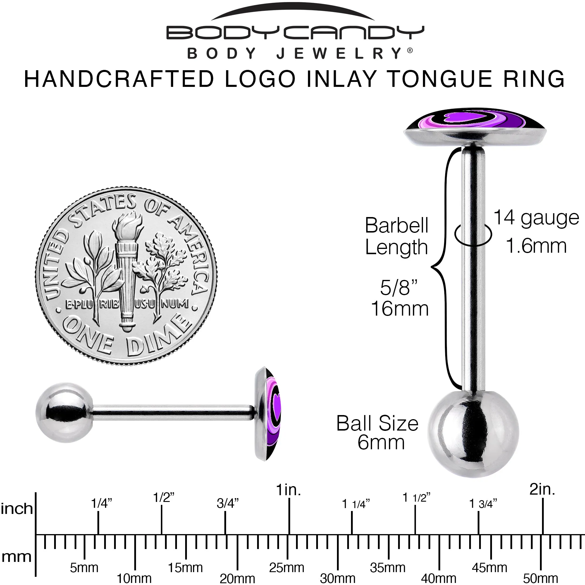 Crescent Moon Heart Barbell Tongue Ring