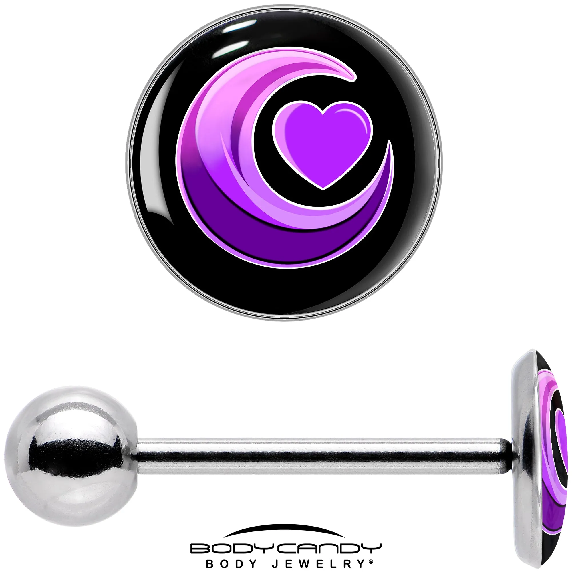 Crescent Moon Heart Barbell Tongue Ring