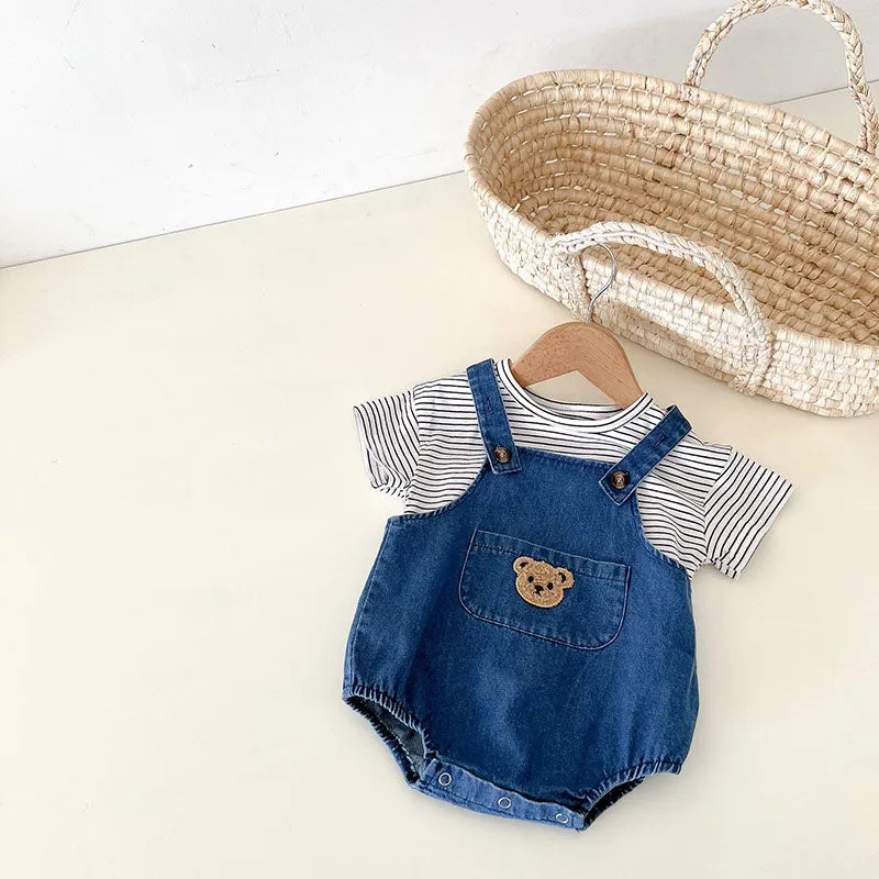 Denim Bear & Striped Tee Set