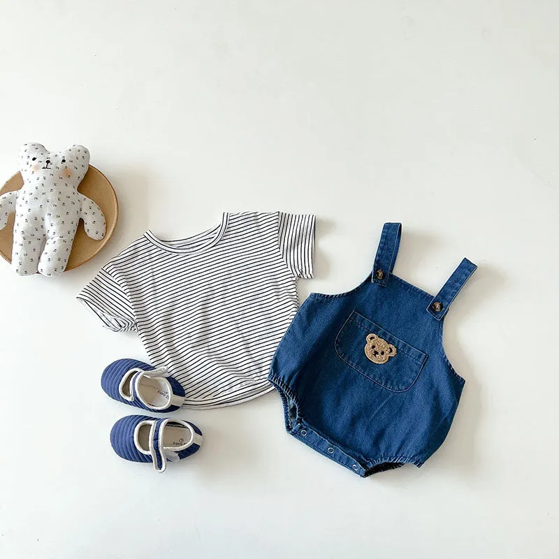 Denim Bear & Striped Tee Set