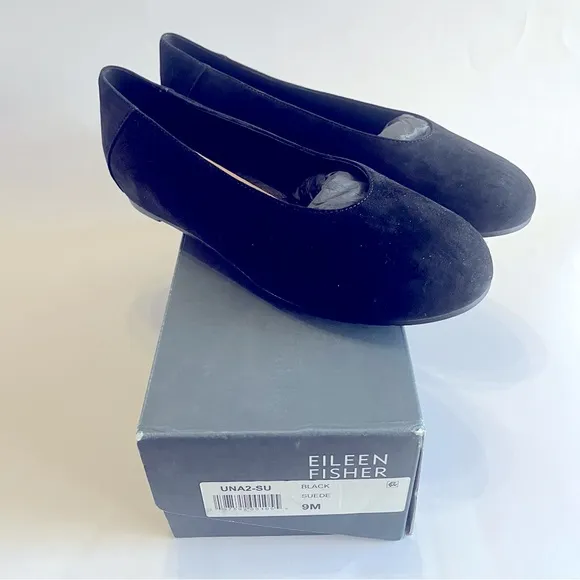 Eileen Fisher Women's 9 Una Hidden Wedge Ballet Flat Black Suede Leather