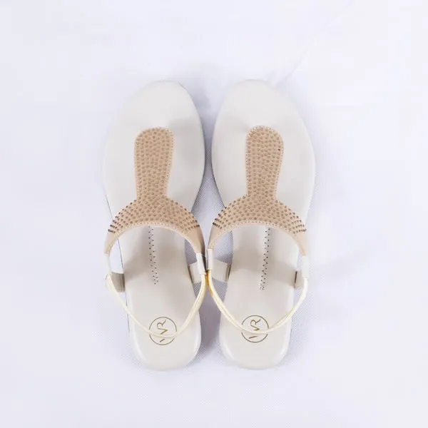 Elysia Cream Flat Sandals for Women with Ankle Straps