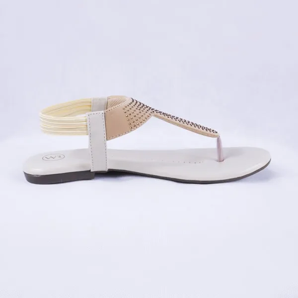 Elysia Cream Flat Sandals for Women with Ankle Straps