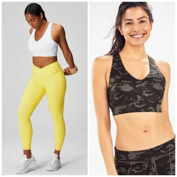 Fabletics All Day Every Day Low Impact Sports Bra Bundle of 2 Medium White Camo