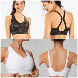 Fabletics All Day Every Day Low Impact Sports Bra Bundle of 2 Medium White Camo