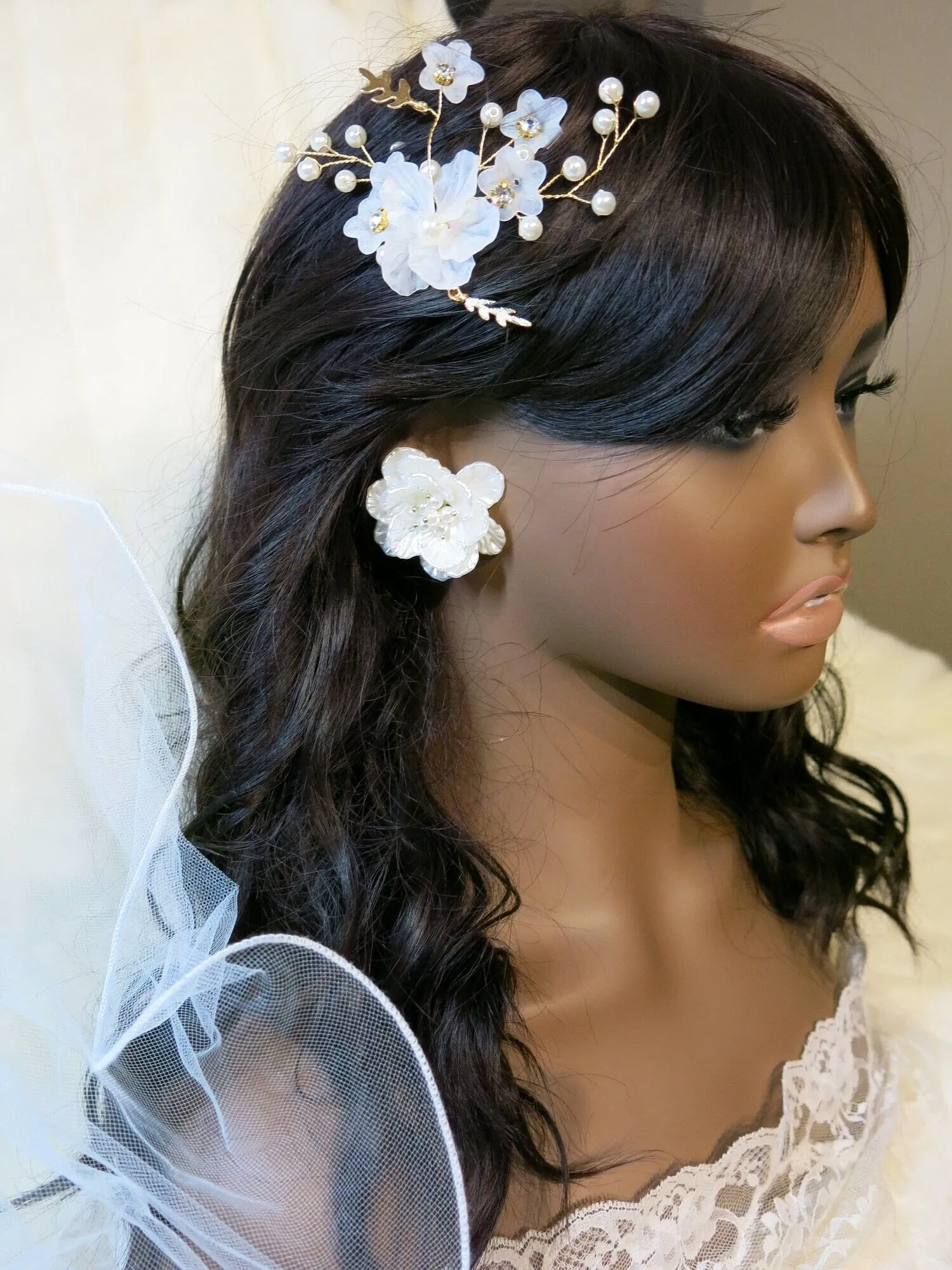Floral Seashell Oversize Studs, Flowerhead Pearl Large Studs, Wedding Bridal Big Flower Earrings, Multi Layer Floral Studs