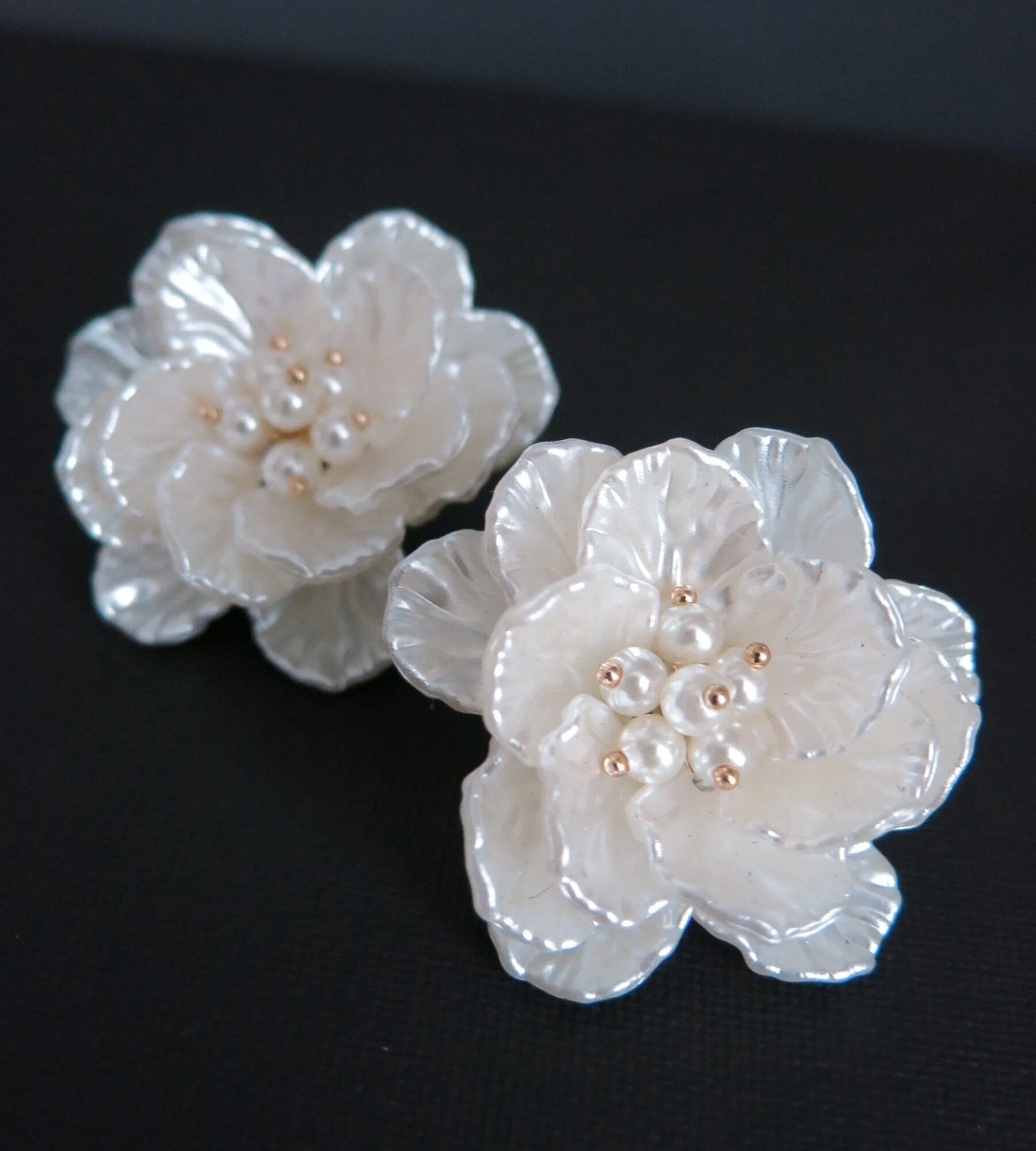 Floral Seashell Oversize Studs, Flowerhead Pearl Large Studs, Wedding Bridal Big Flower Earrings, Multi Layer Floral Studs