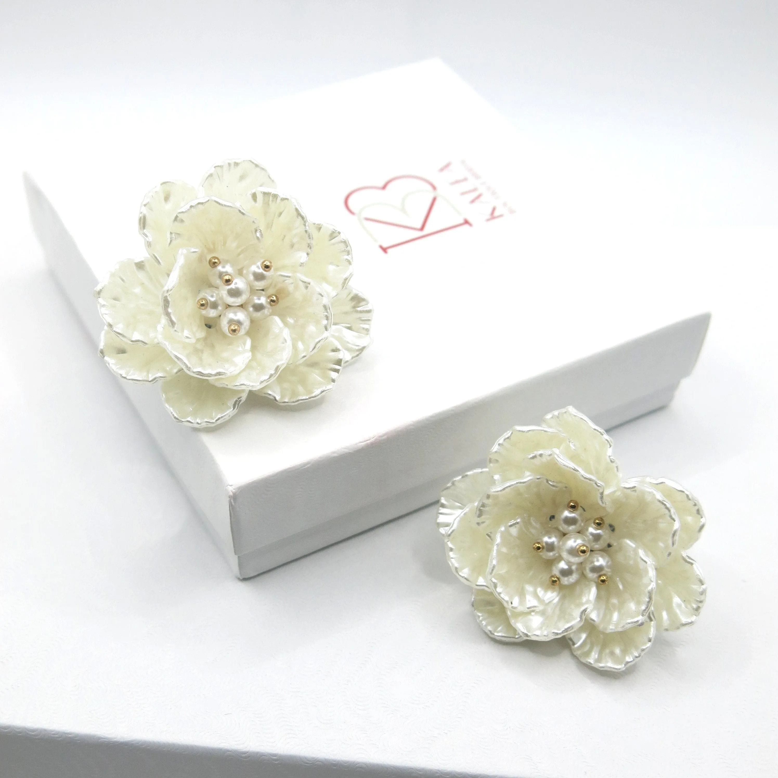 Floral Seashell Oversize Studs, Flowerhead Pearl Large Studs, Wedding Bridal Big Flower Earrings, Multi Layer Floral Studs