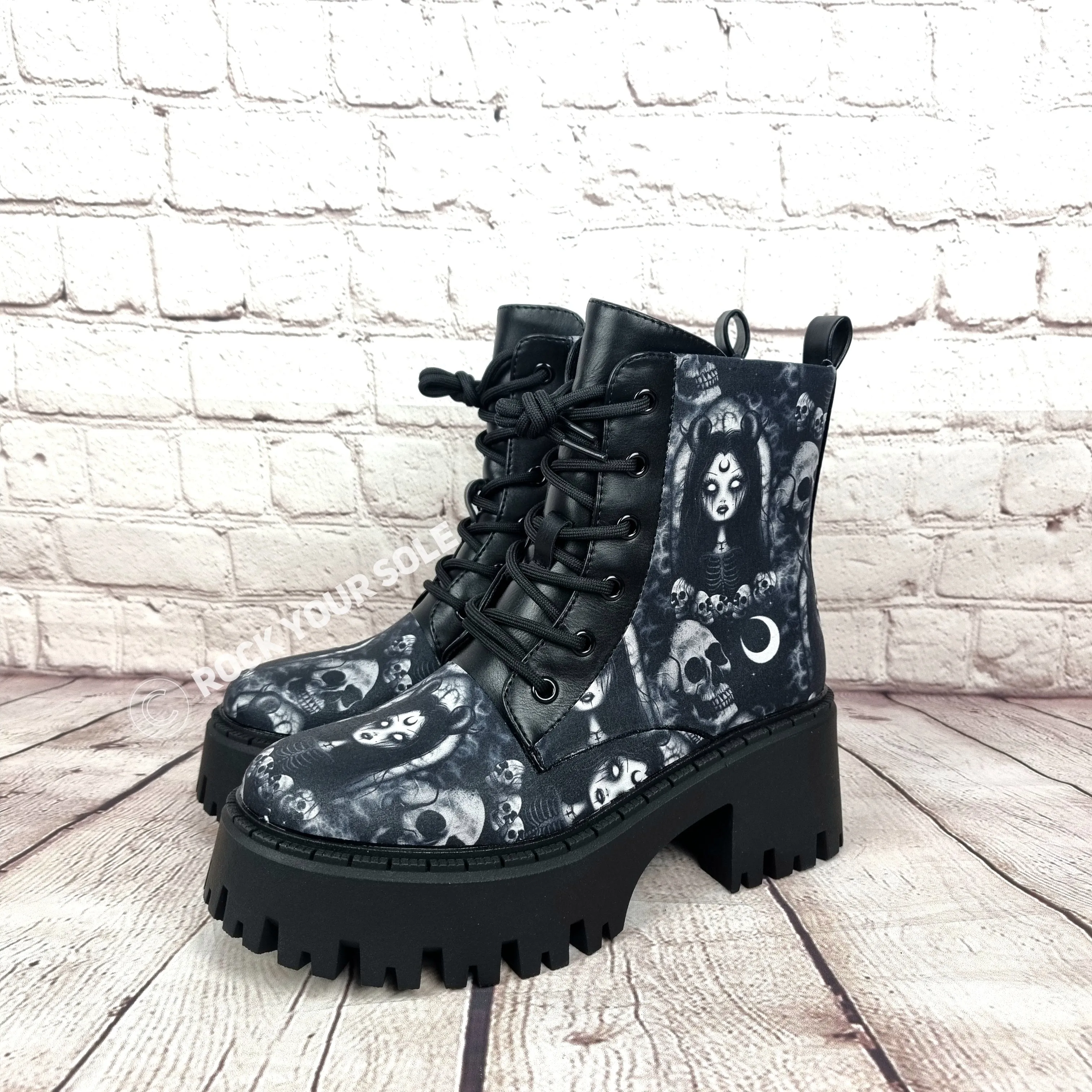 Goth Goddess chunky heel ankle boots