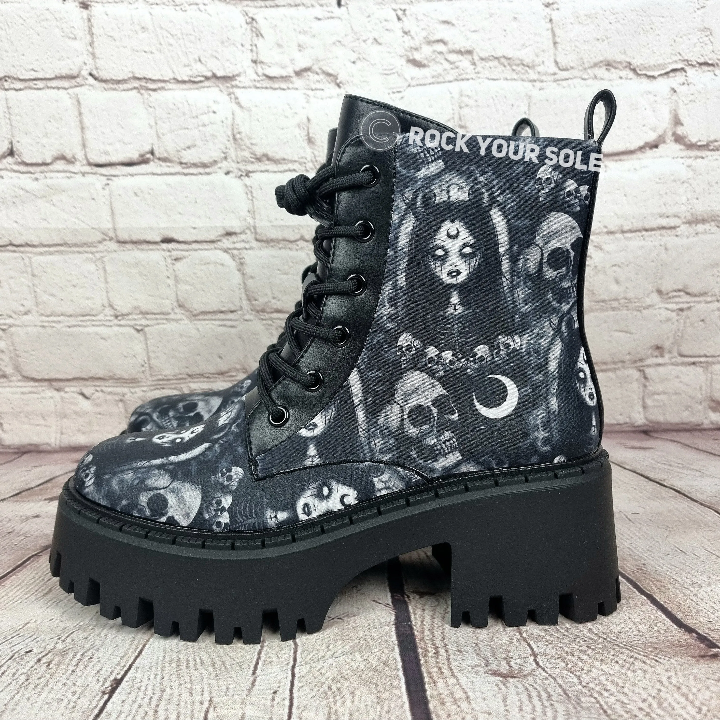 Goth Goddess chunky heel ankle boots