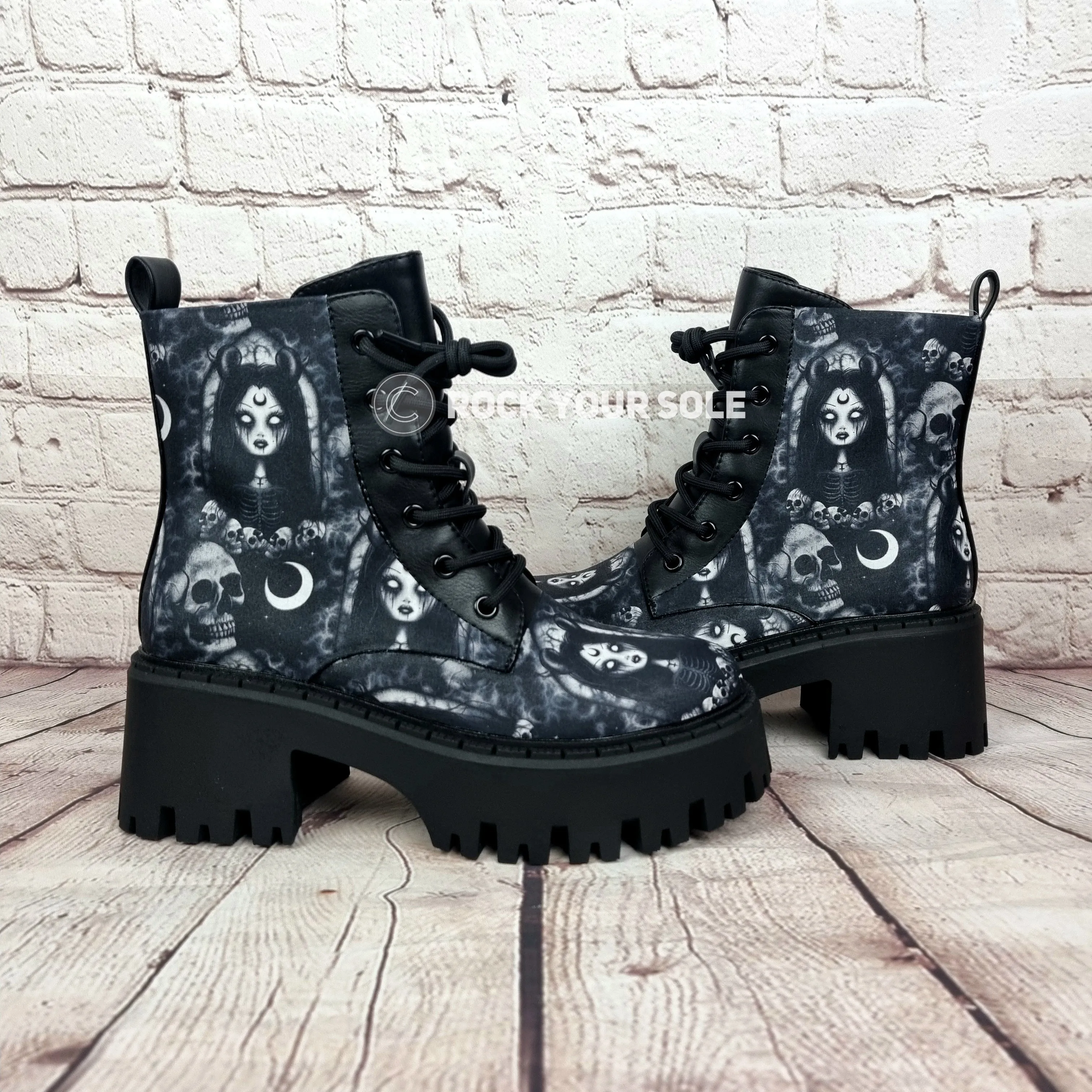 Goth Goddess chunky heel ankle boots