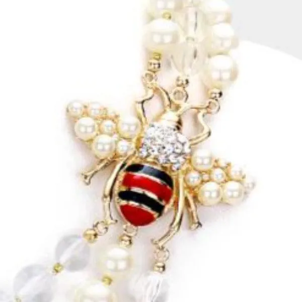 Honey Bee Triple Layered Pearl Necklace & Earrings