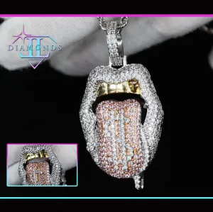 Iced Out Tongue Pendant | Baguette Pendant | Tongue Pendant | Hip hop Necklace | Iced Out Pendant