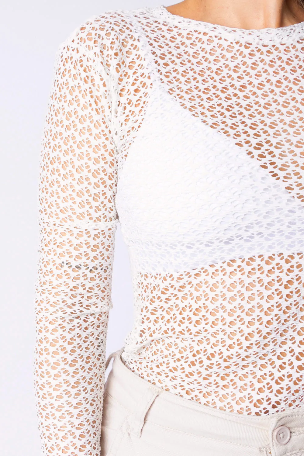 I'M WHITE MESH LONG SLEEVE SHIRT
