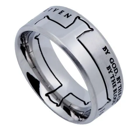 Iron Cross Silver Ring "Forgiven By God"
