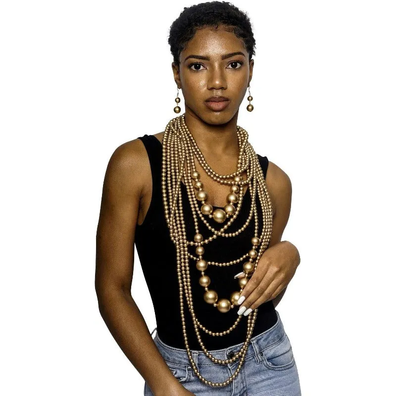 Kailani long multi-layer pearl necklace and earring set (2 Colors)