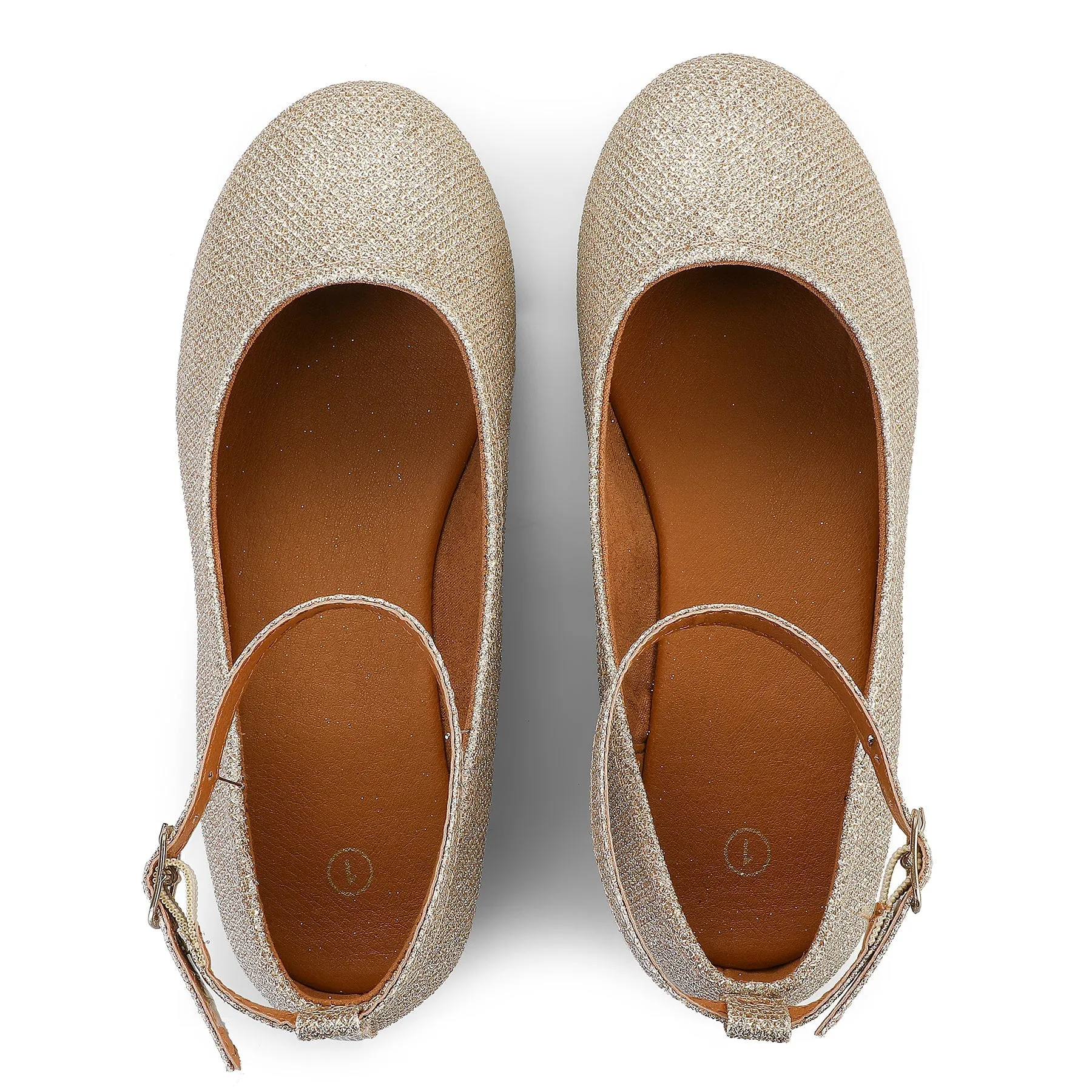 Kids Dress Shoes-Silver Glitter Ankle Strap Ballet Flats