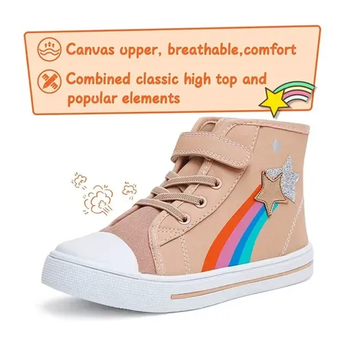 Kids Sneakers High-top Canvas Shoes Khaki Rainbow - KKOMFORME