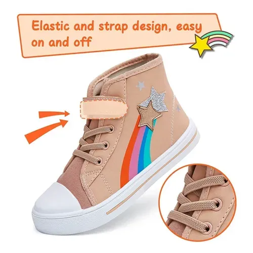 Kids Sneakers High-top Canvas Shoes Khaki Rainbow - KKOMFORME