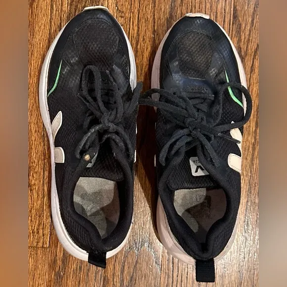 Kids Veja Canary Mesh Black Distressed Sneakers