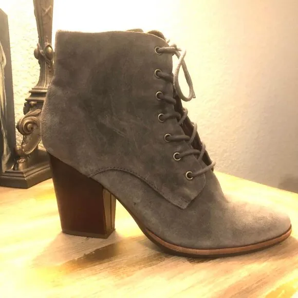 KORK-EASE Elfa Booties Lace Up Grey Suede Heeled Ankle Boot SZ 9.5