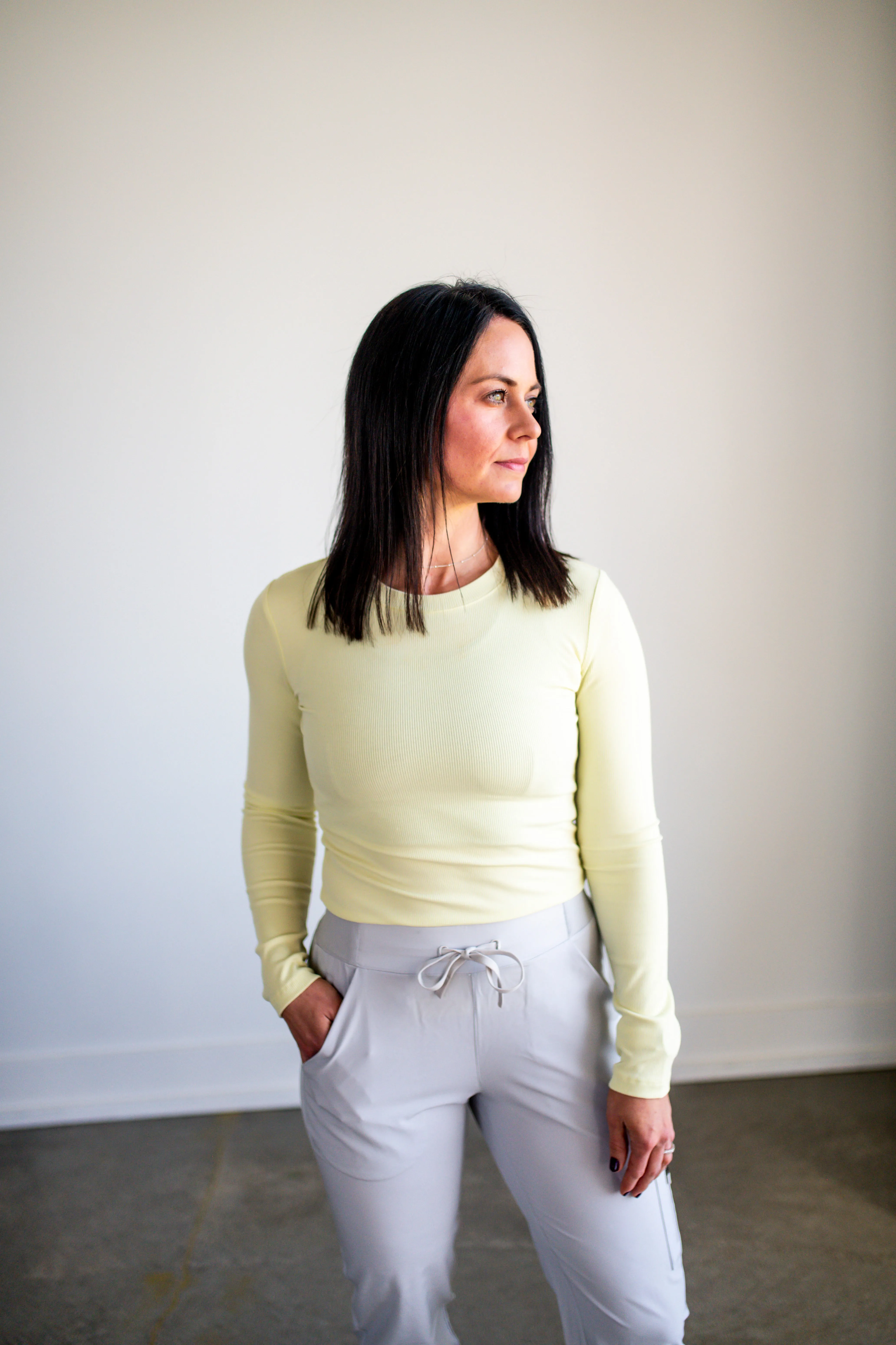 Lime Long-Sleeved Micro-Ribbed Top