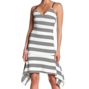 Line &amp; Dot Asymmetrical Hem Dress White Black Medium Womens Resport Vacation