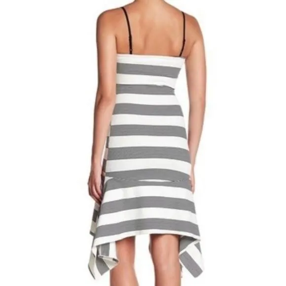Line &amp; Dot Asymmetrical Hem Dress White Black Medium Womens Resport Vacation