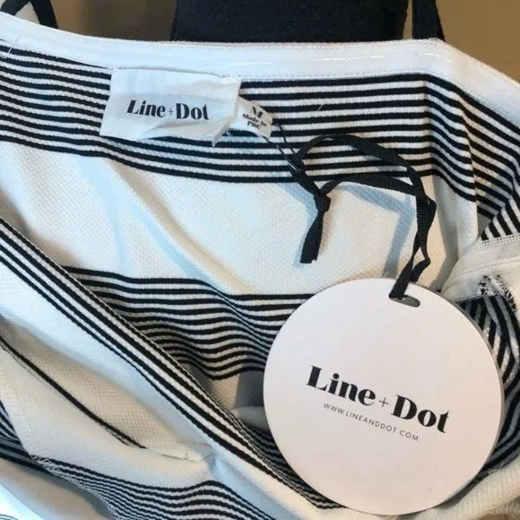 Line &amp; Dot Asymmetrical Hem Dress White Black Medium Womens Resport Vacation