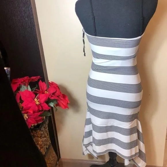 Line &amp; Dot Asymmetrical Hem Dress White Black Medium Womens Resport Vacation