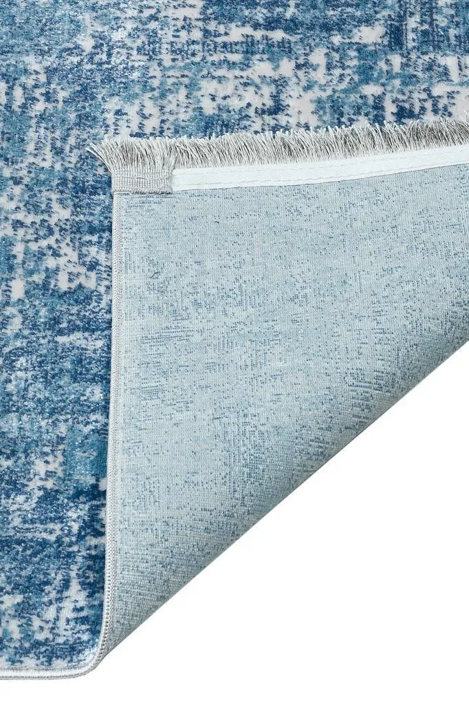 Lucca Washable Thin Blue Kitchen Rug with Non-Slip Base 6043