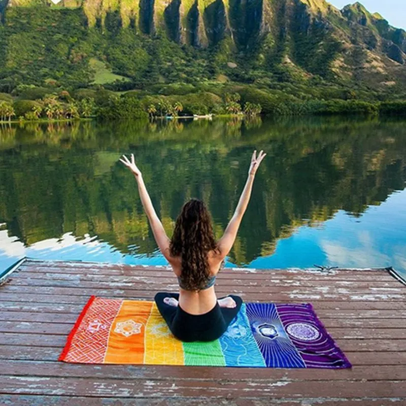 Mandala Inspired Yoga Mat Rainbow Tapestry
