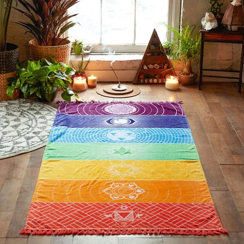 Mandala Inspired Yoga Mat Rainbow Tapestry