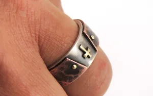 Mens Wedding Band With Gold Cross