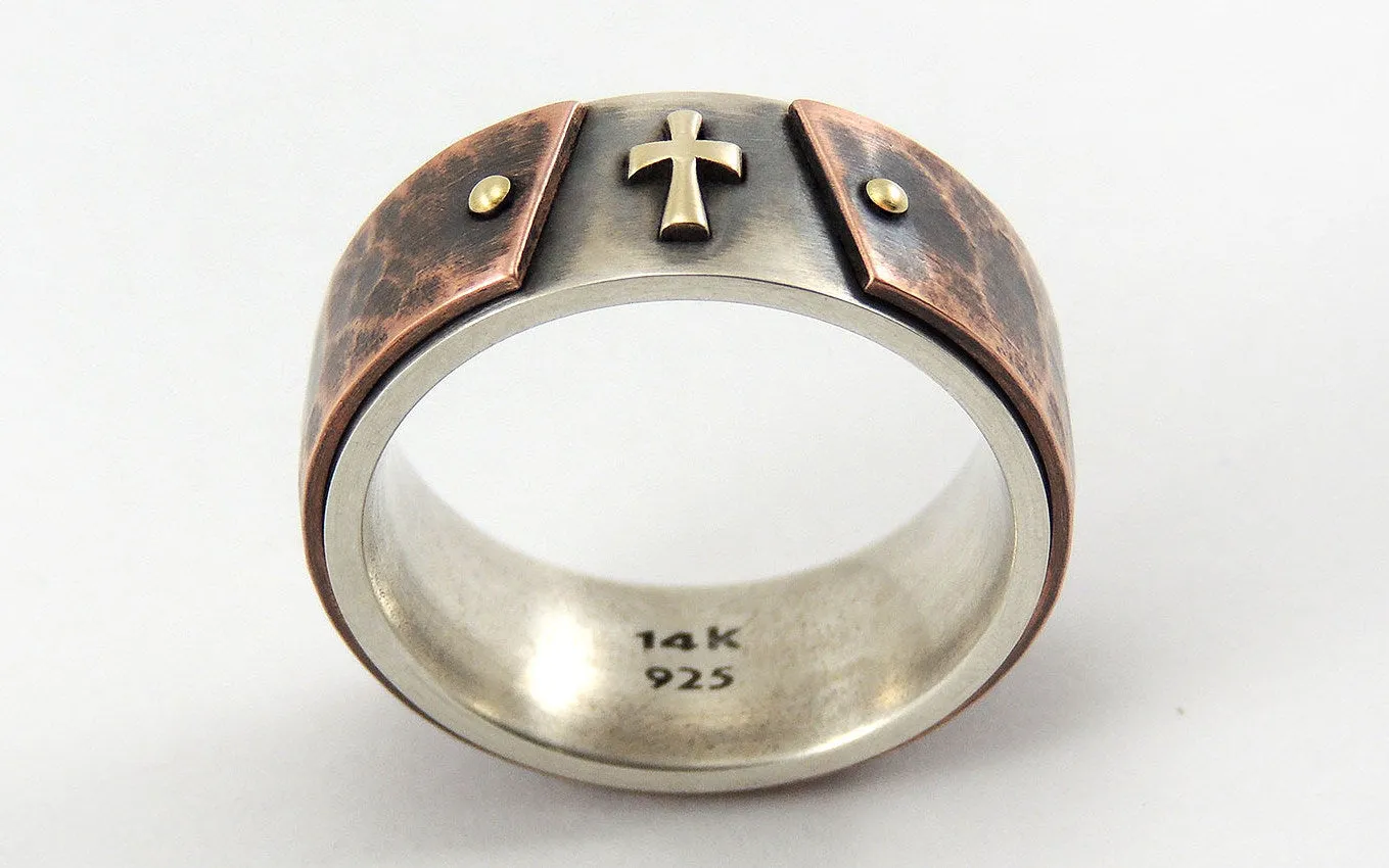 Mens Wedding Band With Gold Cross