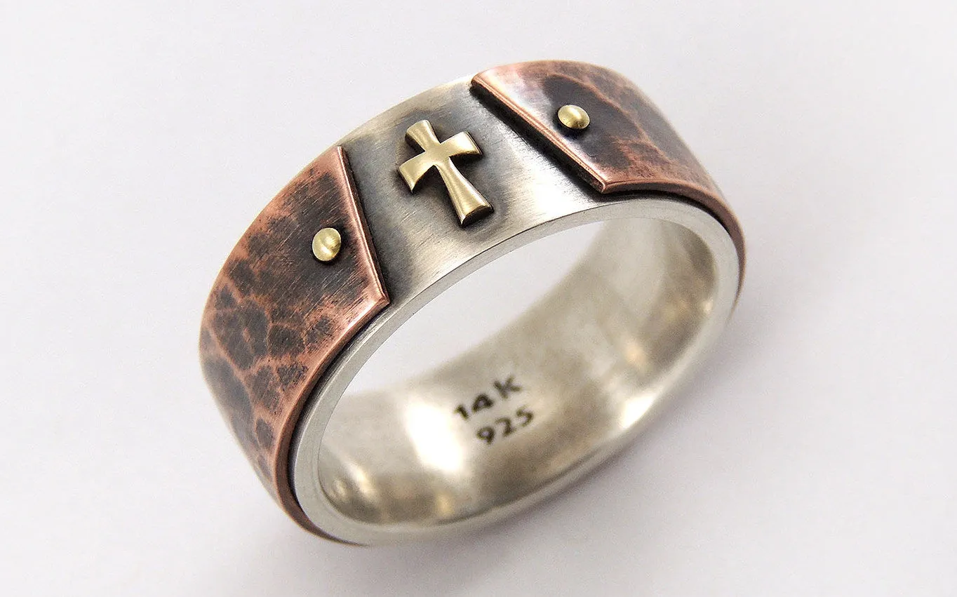Mens Wedding Band With Gold Cross