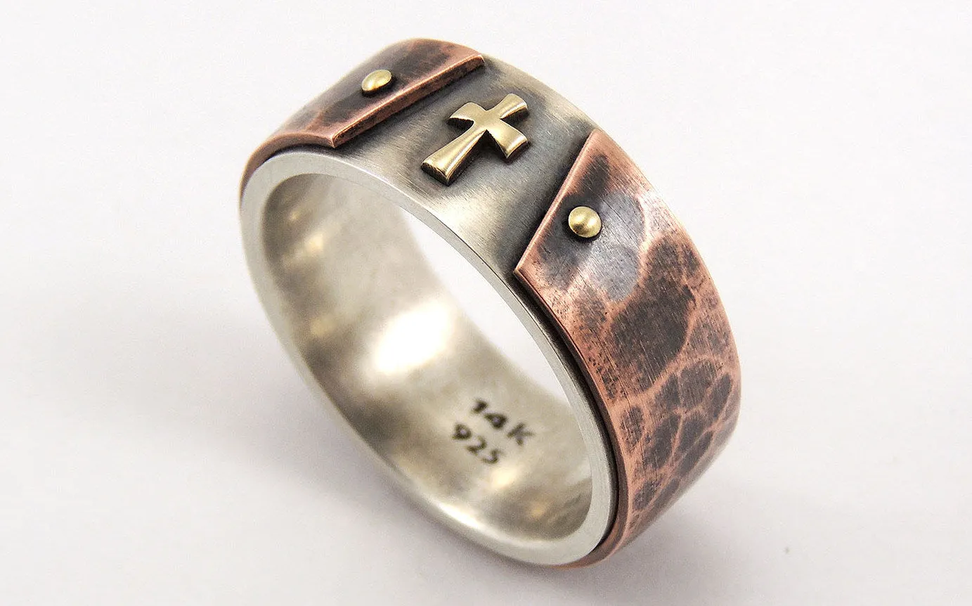 Mens Wedding Band With Gold Cross