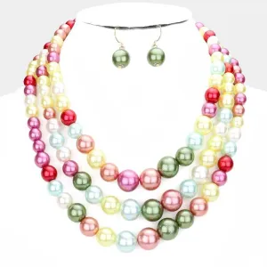 Multi Color Pearl (faux) Necklace & Earring Set