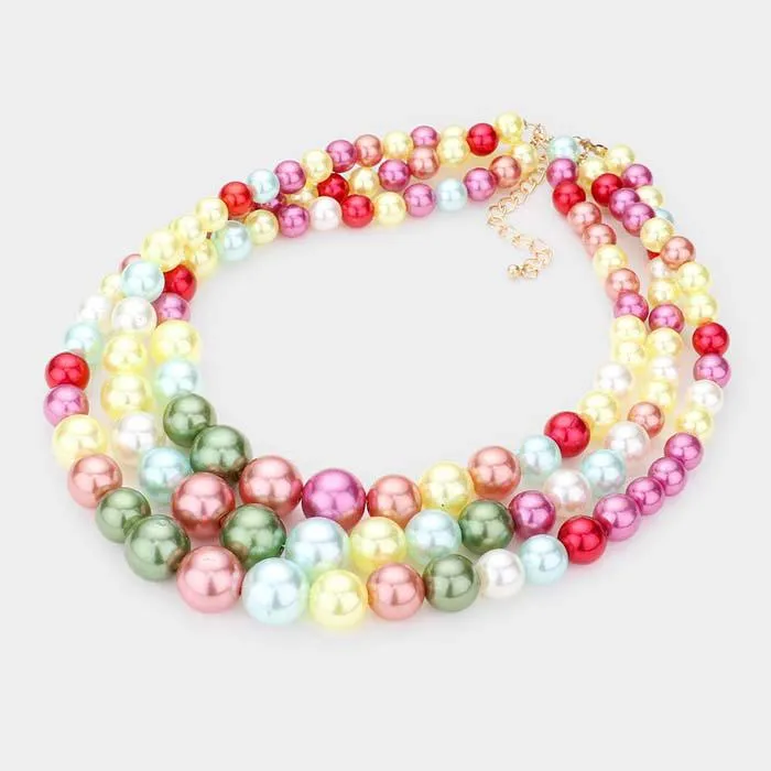 Multi Color Pearl (faux) Necklace & Earring Set