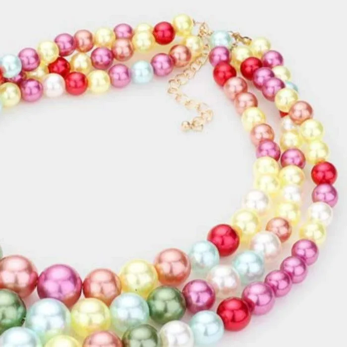 Multi Color Pearl (faux) Necklace & Earring Set