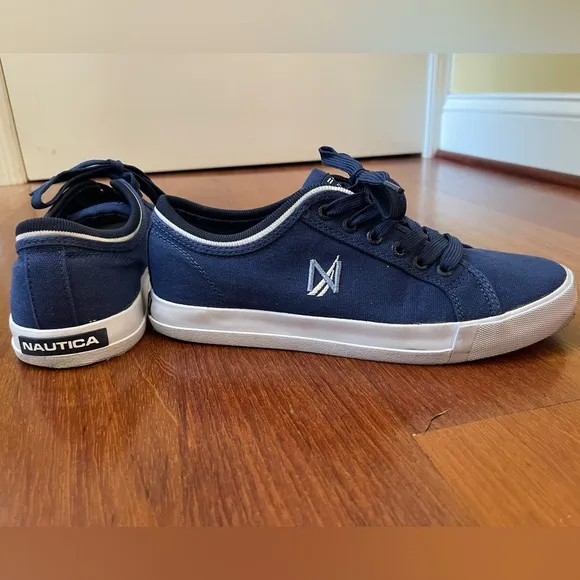NAUTICA sneakers canvas navy blue mens 8 shoes low boys lace-up boat shoe loafer