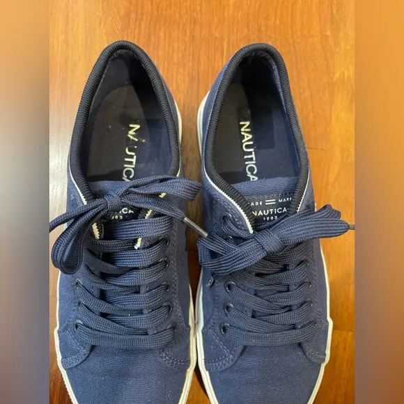 NAUTICA sneakers canvas navy blue mens 8 shoes low boys lace-up boat shoe loafer