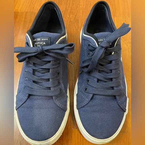 NAUTICA sneakers canvas navy blue mens 8 shoes low boys lace-up boat shoe loafer