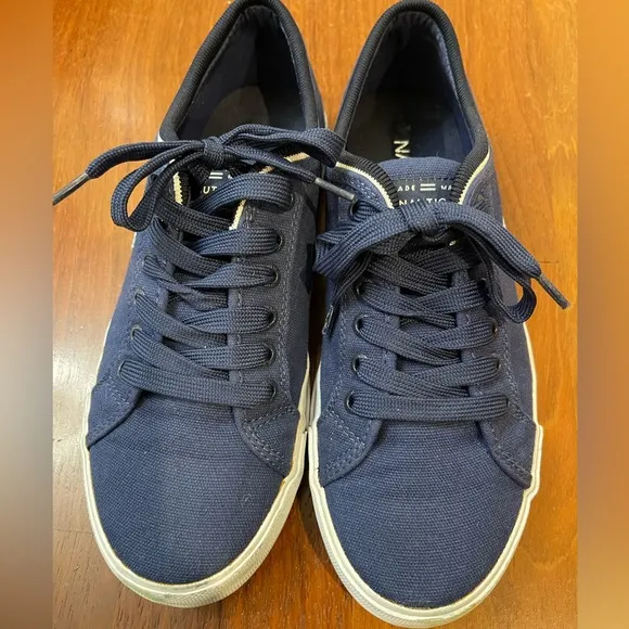 NAUTICA sneakers canvas navy blue mens 8 shoes low boys lace-up boat shoe loafer
