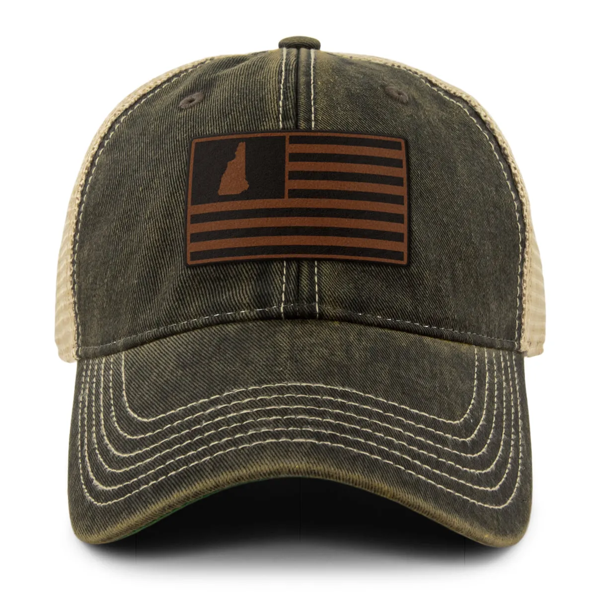 New Hampshire Striped Leather Patch Dirty Water Trucker